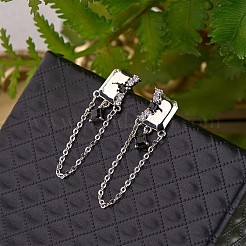 ラインストーン ロンバス チェーン タッセル ダングル スタッド ピアス  女性用真鍮ドロップピアス  プラチナ  36.5x9.8mm  ピン：0.9mm&nbsp;JE1032A