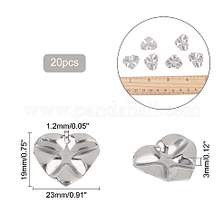 304ステンレスペンダント  テクスチャ  ハート  ステンレス鋼色  19x23x3mm  穴：1.2mm  20個/箱&nbsp;STAS-UN0016-91P