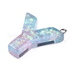 透明エポキシ樹脂ペンダント  スパンコールとプラチナトーンのループ付き  言葉  文字.y  30x26x7mm  穴：2mm&nbsp;LS-CRES-S364-002Y