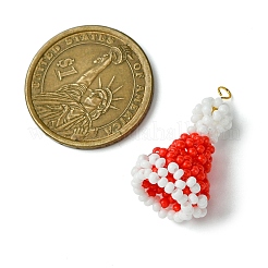 シードビーズ ビーズチャーム  クリスマス帽子ペンダント  304ステンレススチール製金具付き  レッド  29x17mm  穴：3mm&nbsp;PALLOY-MZ00296