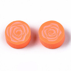手作り樹脂粘土ビーズ  ジュエリー工芸用品のDIY用  花付きフラットラウンド  サンゴ  9.5x3.5~5mm  穴：1.8mm&nbsp;CLAY-N008-022H