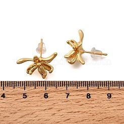 フラワーブラススタッドピアス  長持ちメッキ  ニッケルフリー  18KGP本金メッキ  14.5x21mm&nbsp;EJEW-B148-02G