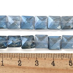 電気メッキガラスビーズセット  フル虹メッキ  多面カット  正方形  スチールブルー  8x8x5.5mm  穴：0.8mm  約49個/連  15.55インチ（39.5cm）&nbsp;EGLA-L045-B-FR02