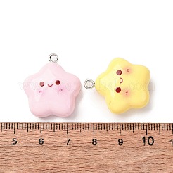 不透明樹脂ペンダント  スターのチャーム  プラチナ鉄ループ付き  ミックスカラー  25x22x10mm  穴：2mm&nbsp;RESI-Z043-03P