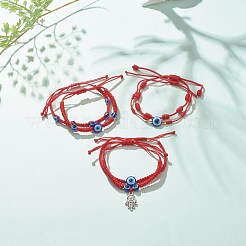 6 個 6 スタイル樹脂ナザールボンジュウ編組ビーズ ブレスレット セット  女性のためのハムサハンド合金チャーム調節可能なブレスレット  レッド  内径：1-1/2~3インチ（3.9~7.5cm）  1個/スタイル&nbsp;BJEW-JB08340