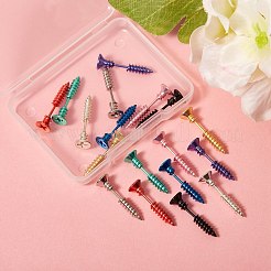 18個 9色 PVD真空メッキ 304ステンレススチール ユニセックス パンク ヒップホップ ロック ネイルシェイプ スクリューピアス スタッドピアス  ミックスカラー  25.5x7mm  ピン：1mm  2個/カラー&nbsp;EJEW-SZ0001-28