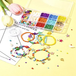 DIY ガラスシード & 合成ターコイズ & 天然タカラガイのブレスレット作成キット  ミックスカラー  4~16x3~12x2.8~11mm  穴：1~2.5mm&nbsp;DIY-FS0007-11A