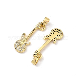 真鍮マイクロパヴェクリアキュービックジルコニアペンダント  ギターチャーム  18KGP本金メッキ  22x7x2mm  穴：3.5x2mm&nbsp;CU-L277-01G
