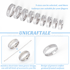 18個 9サイズ 201 ステンレススチール 溝付き指輪 男女兼用  ステンレス鋼色  内径：16~22.2mm  ワイド：6mm  2pcs /サイズ&nbsp;STAS-UN0045-60B-P