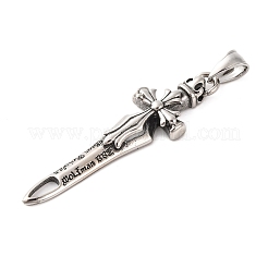 316サージカルステンレススチール製ビッグペンダント  剣のチャーム  アンティークシルバー  56x17x6.5mm  穴：8x4.5mm&nbsp;STAS-Z073-16AS