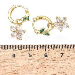 花柄真鍮製マイクロパヴェキュービックジルコニアフープピアス（女性用）  ラックめっき  長持ちメッキ  鉛フリー＆カドミウムフリー  18KGP本金メッキ  24x10.5mm&nbsp;EJEW-A167-13G-02
