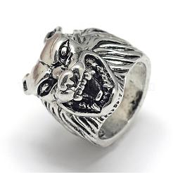 合金指輪  ワイドバンドリング  分厚いリング  オオカミ  サイズ8  アンティークシルバー  18mm&nbsp;RJEW-S038-120-18mm