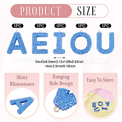 5個 5スタイル ハンドメイド ポリマークレイ ラインストーン ビッグペンダント  文字 a & e & i & o & u  混合図形  54x43x8.5mm  穴：2.5mm  1個/スタイル&nbsp;FIND-BT0001-39F