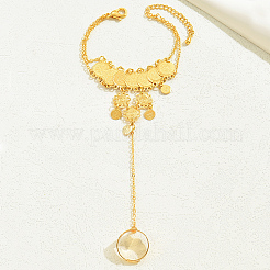 女性用真鍮リンク指輪ブレスレット  フラットラウンド  18KGP本金メッキ  内径：7-1/8インチ（18cm）&nbsp;UV8237