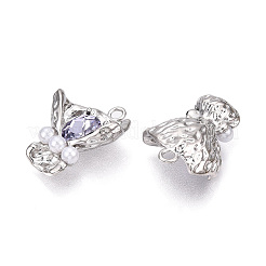 ラックメッキ合金ラインストーンペンダント  ABSパールビーズと  花  ライトサファイア  25x19.5x9.5mm  穴：2mm&nbsp;PALLOY-P303-09P-C