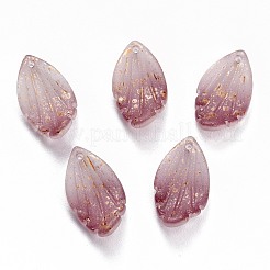 クリアガラスペンダント  金箔  花弁  ロージーブラウン  18x10x3mm  穴：1.2mm&nbsp;LS-GLAA-H102-B11