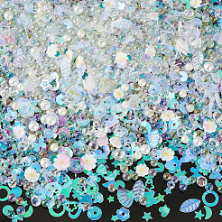 手作り樹脂クレイカボション  プラスチック製のスパンコールとABS製の模造真珠とアクリル製のラインストーン付き  混合図形  ホワイト  1.5~10x1.5~9x0.2~4mm  穴：1~1.2mm&nbsp;CLAY-TADJ0001-01A