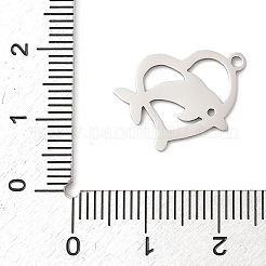 ステンレススチールチャーム201個  イルカのチャーム付きハート  レーザー切断  ステンレス鋼色  14x19x1mm  穴：1.4mm&nbsp;STAS-Q341-14P