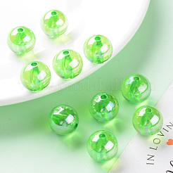 透明なアクリルビーズ  ABカラーメッキ  ラウンド  芝生の緑  16x15mm  穴：2.8mm  約220個/500g&nbsp;MACR-S370-B16mm-734
