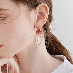 ダイチップ合成コーラルスタッドピアス  天然カウリーシェルダングルイヤリング女性用  ゴールドカラー  49mm  ピン：0.8mm&nbsp;EJEW-TA00203