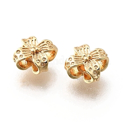 真鍮ビーズ  カドミウムフリー＆ニッケルフリー＆鉛フリー  花  18KGP本金メッキ  6x6x3.5mm  穴：1mm&nbsp;KK-M318-15G