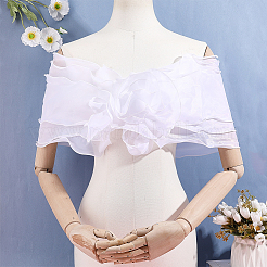 ポリエステルショール  結婚式の花嫁のアクセサリー  ホワイト  2100x155~300x1~25mm&nbsp;AJEW-HY0003-29