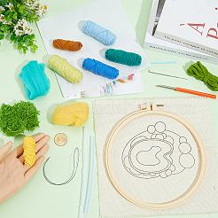 初心者向けDIYコースターパンチニードル刺繍スターターキット  刺繍枠、糸、針が付属  ファブリック  グリーン  248x240x0.8mm&nbsp;DIY-WH20095-003A