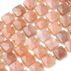 天然石サンストーンビーズ連売り  正方形  多面カット  シードビーズで  10x10x5mm  穴：1mm  約31個/連  14.96インチ（38cm）&nbsp;G-L642-L05-10mm