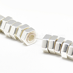 電気メッキ磁気無し合成ヘマタイトビーズ連売り  六角  銀メッキ  6x5.5x2mm  穴：2mm  約182個/連  16.1インチ&nbsp;G-Q465-32S