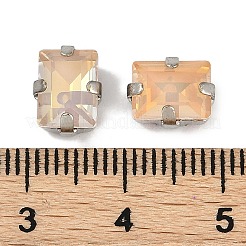 真鍮 ガラス ラインストーン 縫い付けラインストーン  多面カット  長方形  プラチナ  8x7x5.5mm  穴：1mm&nbsp;RGLA-B004-08A-P