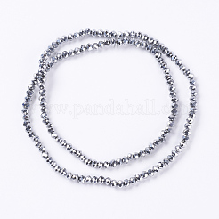 多面カットロンデル電気メッキガラスビーズ連売り  ABカラーメッキ  銀  4.5x3.5mm  穴：1mm&nbsp;X-EGLA-D009-27