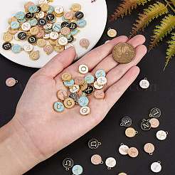 金メッキ合金エナメルチャーム  エポチャーム  アルファベット付きのフラットラウンド  a～zの文字  ミックスカラー  14x12x2mm  穴：1.5mm  26個/セット  5色  1セット/カラー  5セット /箱&nbsp;ENAM-SZ0001-02G