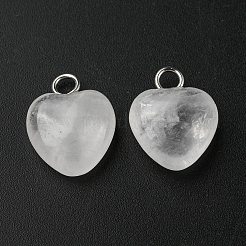 天然水晶のハートチャーム  水晶  ステンレススチールカラートーン ステンレススチールループ付き  13x10x5mm  穴：2mm&nbsp;G-G998-B01