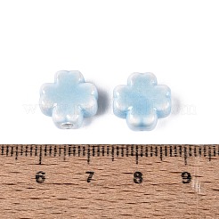 手作りの陶器ビーズ  光沢釉の磁器  クローバー  ライトスカイブルー  12~14x12~12.5x5.5~6mm  穴：1.8~2.2mm&nbsp;PORC-N012-09F