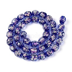 手作りの箔ガラスビーズ連売り  オーバル  ミディアムブルー  9.5~11x9~10.5mm  穴：1~1.6mm  約40個/連  15.94~16.54インチ（40.5~42cm）&nbsp;FOIL-N033-03A