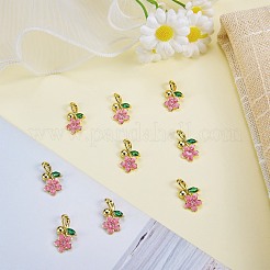 10個真鍮マイクロパヴェキュービックジルコニアペンダント  花  エナメル  本物の18K金メッキチャーム  ピンク  18.5x11x2.8mm  穴：4x2.5mm&nbsp;KK-SZ0003-25
