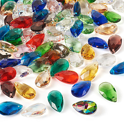 ファセットティアドロップガラスペンダント100個。  ミックスカラー  22x13x7mm  穴：1mm&nbsp;GLAA-KS0001-11
