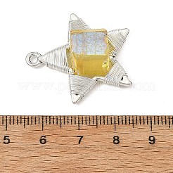 電気メッキされた天然水晶のファセットカット銅線巻きペンダント  合金のスターのチャーム  アンティークシルバー＆シルバー  きいろ  29x27x11.5mm  穴：2mm&nbsp;PALLOY-TA00443-04