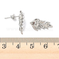 リーフ真鍮スタッドピアス  absプラスチックパール  ラックめっき  カドミウムフリー＆鉛フリー  長持ちメッキ  プラチナ  17.5x9.5mm&nbsp;EJEW-P341-01G