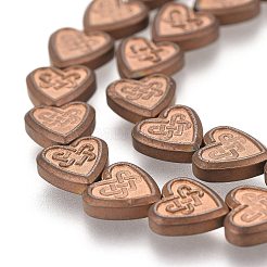 非磁性合成ヘマタイトビーズ連売り  PVD真空メッキ  中国結びとハート  銅メッキ  8x8x2.5mm  穴：0.8mm  約52~56個/連  15.35''~16.54インチ（39~42cm）&nbsp;G-O191-05C