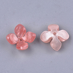 セルロースアセテート（樹脂）ビーズキャップ  4花びら  花  鮭色  14x14x6mm  穴：1.2mm&nbsp;X-KK-S161-02C