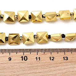 電気メッキガラスビーズセット  正方形  多面カット  黄金メッキ  8x8x5.5mm  穴：0.8mm  約37個/連  15.75''（40センチメートル）&nbsp;EGLA-F166-07G