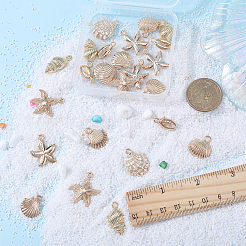 28スタイルのオーシャンシリーズ合金ペンダント7個  巻き貝/貝殻/ヒトデチャーム  ライトゴールド  17~25.5x8~23x2.5~3mm  穴：1.2~1.8mm  4個/スタイル&nbsp;FIND-SC0006-23