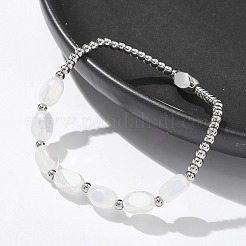 304ステンレススチールビーズストレッチブレスレット女性用  楕円形のランプワークビーズ付き  ステンレス鋼色  1/4x3/8x1/4インチ（0.8x0.85x0.5cm）  内径：2インチ（5cm）&nbsp;BJEW-M054-01P-01