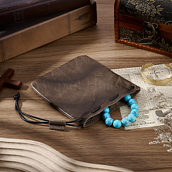 牛革ジュエリー化粧品収納バッグ  ワックスドローストリングコード付き  長方形  コーヒー  14.5cm&nbsp;ABAG-BBC0001-34A