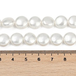 電気めっきシェルパールビーズ連売り  フラットラウンド  洗練された  ホワイト  10x6mm  穴：0.9mm  約38個/連  15.63''（39.7センチメートル）&nbsp;BSHE-G027-13A