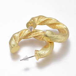 テクスチャード加工の真鍮製スタッドピアス  ハーフフープピアス  長持ちメッキ  スチールピンとプラスチックイヤーナット付き  リング  18KGP本金メッキ  32~33x7.5mm  ピン：0.7mm&nbsp;EJEW-I250-03G