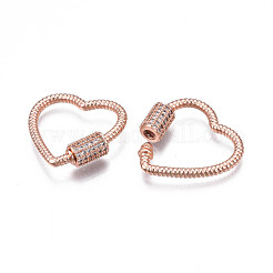 真鍮製マイクロパヴェクリアキュービックジルコニアスクリューカラビナロックチャーム  キーホルダー作り  ハート  ローズゴールド  24x23~24x6mm  コラム：8x6mm&nbsp;ZIRC-T004-99RG