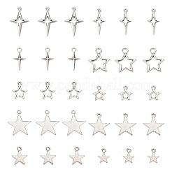 100pcs10スタイルチベットスタイル亜鉛合金ペンダント  スターのチャーム  プラチナ  13~27.5x9.5~20.5x1.5~2.5mm  穴：1.6~2mm  10個/スタイル&nbsp;FIND-TA0008-20