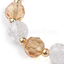 10mm ラウンド模造オーストリアクリスタル & クラックルアクリルビーズストレッチブレスレット  女性用蝶合金アクリルチャームブレスレット  ホワイト  内径：1-7/8インチ（4.8cm）&nbsp;BJEW-JB10556-01